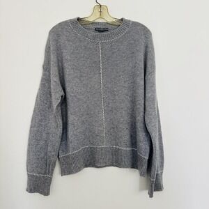 Alashan Cashmere Sweater Womens Medium Gray Crewneck Pullover Contrast Stitch